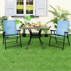 Tangkula Set Of 2 Patio Folding Chairs Outdoor Portable Pack Lawn Chairs W/ Armrests