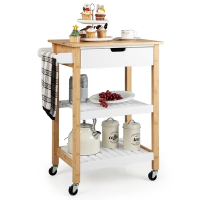 Tangkula 3-Tier Kitchen Island Cart Rolling Service Trolley W/ Bamboo Top Shelves 12 Tangkula 3-Tier Kitchen Island Cart Rolling Service Trolley W/ Bamboo Top Shelves - Image 10
