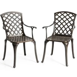 Tangkula 2 PCS Cast Aluminum Dining Chair Arm Seat Outdoor Patio Bistro Chair Solid -Tangkula GUEST 413d002f cf39 4a1f ae6a 4f4f360f31a4
