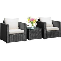 Tangkula 3PCS Patio Rattan Furniture Conversation Set With 2 Cushioned Sofas & Coffee Table For Outdoor -Tangkula GUEST 42f7c3a8 71c0 4f5c beac 2e78d6e27f54