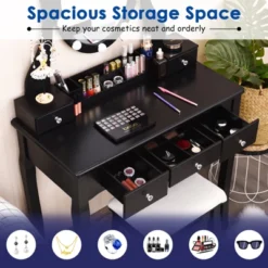 Tangkula Vanity Table Makeup Dresser Desk W/LED Light Drawers & Stool Black/Brown/White -Tangkula GUEST 43696e35 bea9 4b06 9244 30ea7b6d3586