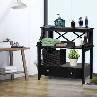 Tangkula 3-Tier End Table Storage Shelf Chair Multipurpose Side Table W/ Drawer 3 Tangkula 3-Tier End Table Storage Shelf Chair Multipurpose Side Table W/ Drawer