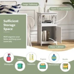 Tangkula Bathroom Floor Cabinet Single Door Storage Cabinet With Open Compartment Anti-Toppling Device Grey/White -Tangkula GUEST 4493c680 807a 44db 970a 2ac83caedc63