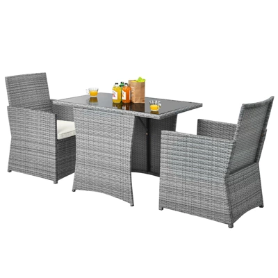Tangkula 3PCS Patio Rattan Furniture Set Outdoor Wicker Table & Chair Set W/Cushions White/Red/Gray/Turquoise/Navy 6 Tangkula 3PCS Patio Rattan Furniture Set Outdoor Wicker Table & Chair Set W/Cushions White/Red/Gray/Turquoise/Navy - Image 4