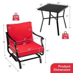 Tangkula 3PCS Outdoor Rocking Chair Set Patio Conversation Bistro Set W/ Red Cushions -Tangkula GUEST 4682f625 b38c 4395 a263 cad84ff8b49f