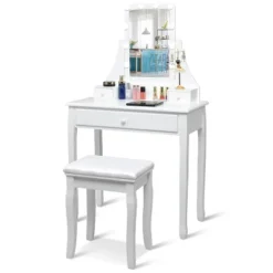 Tangkula Make-Up Vanity Table Dresser Set W/LED Light & Padded Stool -Tangkula GUEST 47e57a1a e1f3 4bea 8309 ab852755cd97