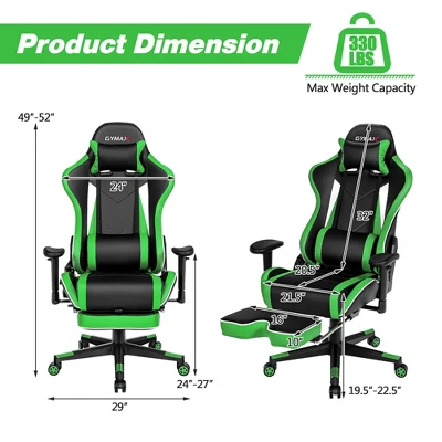 Tangkula High Back Gaming Chair Adjustable Office Computer Task Chair W/Footrest Green 10 Tangkula High Back Gaming Chair Adjustable Office Computer Task Chair W/Footrest Green - Image 8