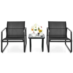 Tangkula Set Of 3 Outdoor Bistro Furniture Set Patio Table & Chairs Set For Backyard Poolside Lawn Black -Tangkula GUEST 4865c720 e72d 4bf8 89d0 bde39554042d