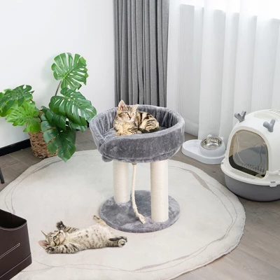 Tangkula Cat Tower Cat Activity Tree W/ Plush Perch & Scratching Posts Grey 5 Tangkula Cat Tower Cat Activity Tree W/ Plush Perch & Scratching Posts Grey - Image 3