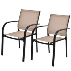 Tangkula 2PCS Outdoor Dining Chairs Stackable Chairs W/Armrests & Breathable Fabric For Balcony Garden & Patio -Tangkula GUEST 48d72486 9898 44d8 9606 080a5ec22374