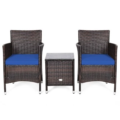 Tangkula 3-Piece Patio Wicker Rattan Furniture Set Conversation Sofa Set With Coffee Table Navy 6 Tangkula 3-Piece Patio Wicker Rattan Furniture Set Conversation Sofa Set With Coffee Table Navy - Image 4