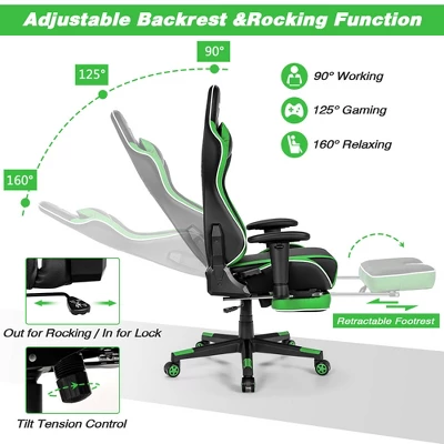 Tangkula High Back Gaming Chair Adjustable Office Computer Task Chair W/Footrest Green 8 Tangkula High Back Gaming Chair Adjustable Office Computer Task Chair W/Footrest Green - Image 6