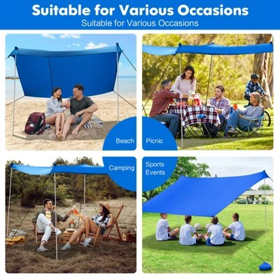 Tangkula 7'x7' Beach Tent Canopy W/ 4 Poles Sandbag Anchors UPF50+ Blue/Green/Purple 3 Tangkula 7'x7' Beach Tent Canopy W/ 4 Poles Sandbag Anchors UPF50+ Blue/Green/Purple
