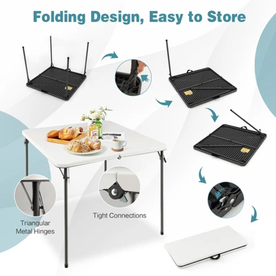 Tangkula Folding Camping Table Portable Picnic Table With All-Weather HDPE Tabletop Metal Frame & Carry Straps White/Gray 8 Tangkula Folding Camping Table Portable Picnic Table With All-Weather HDPE Tabletop Metal Frame & Carry Straps White/Gray - Image 6