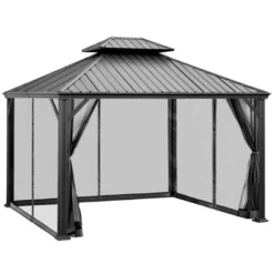 Tangkula 12ft X 10ft Patio Hardtop Gazebo Double Vented Roof Outdoor Galvanized Steel Sun Shelter Brown/Gray 13 Tangkula 12ft X 10ft Patio Hardtop Gazebo Double Vented Roof Outdoor Galvanized Steel Sun Shelter Brown/Gray -Tangkula GUEST 4a7f453a 80ea 4d90 bdf6 dd491b9715ab