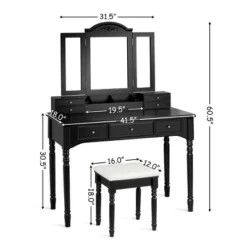 Tangkula 7 Drawers Tri-Folding Vanity Mirror Makeup Dressing Table Set W/ Necklace Hook -Tangkula GUEST 4b1da2e8 fd25 4517 8385 9458c7321b8f