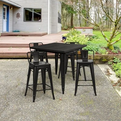 Tangkula Set Of 4 Metal Bar Stools 24" Industrial Chair Low Back Black 4 Tangkula Set Of 4 Metal Bar Stools 24" Industrial Chair Low Back Black - Image 2