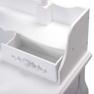 Tangkula Oval Mirror 4 Drawer Vanity Mirror Makeup Table W/ Cushioned Stool White 6 Tangkula Oval Mirror 4 Drawer Vanity Mirror Makeup Table W/ Cushioned Stool White - Image 4