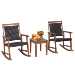 Tangkula 3 PCS Patio Rattan Bistro Set Outdoor Rocking Chairs & Table Set Rustic Brown -Tangkula GUEST 4c368ae1 484e 4008 9a5d d6f71fabf6dd