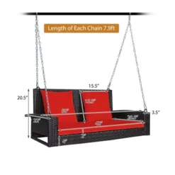 Tangkula Outdoor Wicker Porch Swing Bench 2-Person Patio Rattan Swing Chair W/ Soft Cushions White/Turquoise/Red/Black -Tangkula GUEST 4c5e2805 04b1 4dff 9429 244ca64514e7