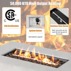 Tangkula 43" Rectangular Concrete Propane Fire Pit Table W/ Lava Rocks Cover 50,000 BTU -Tangkula GUEST 4db850d1 90b7 4126 b451 032cca7b0d3b