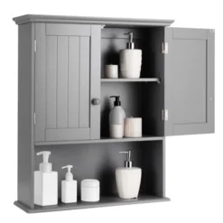 Tangkula Wall Mounted Bathroom Cabinet Medicine Cabinet Storage Organizer With 2 Doors & Adjustable Shelf Grey/White -Tangkula GUEST 4eda063a 6104 43ca 8fc0 968fd1059f61