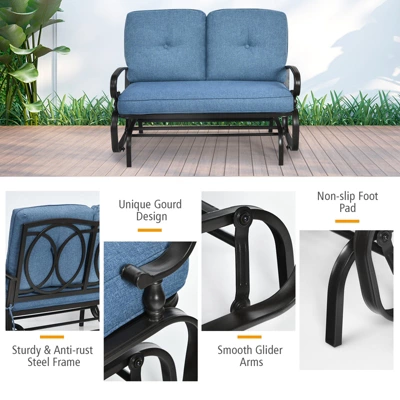 Tangkula 2-Person Outdoor Bench Patio Swing Glider Chair With Cushions Rocking Chair Cushioned Sofa 9 Tangkula 2-Person Outdoor Bench Patio Swing Glider Chair With Cushions Rocking Chair Cushioned Sofa - Image 7