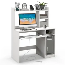 Tangkula Computer Desk W/ Charging Station 43.5” Gaming Table Workstation W/ Keyboard Tray CPU Stand & Storage Shelves White/Black -Tangkula GUEST 4f4ff69a 9989 41eb be81 8d8c6784d63f