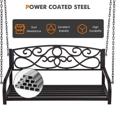Tangkula Patio Hanging Porch Swing Outdoor 2-Person Metal Swing Bench Chair W/ Chains 8 Tangkula Patio Hanging Porch Swing Outdoor 2-Person Metal Swing Bench Chair W/ Chains - Image 6