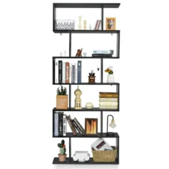 Tangkula 6-Tier S-Shaped Wooden Bookshelf Storage Bookcase Multifunctional Display Stand Shelf -Tangkula GUEST 50702067 f922 48e9 a530 bb65745bc05d