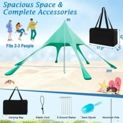Tangkula 20 X 20 FT Beach Tent Beach Canopy W/ UPF50+ Sun Protection Carrying Bag & Sand Shovel Aluminum Pole & 6 Ground Stakes Blue/Green 19 Tangkula 20 X 20 FT Beach Tent Beach Canopy W/ UPF50+ Sun Protection Carrying Bag & Sand Shovel Aluminum Pole & 6 Ground Stakes Blue/Green -Tangkula GUEST 5090f8c9 31ce 4d0c 88a0 5a0e4041df8b