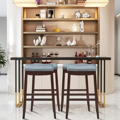 Tangkula Set Of 4 Saddle Bar Stools Backless Nailhead Counter Stool With Grey Cushions Coffee/White 3 Tangkula Set Of 4 Saddle Bar Stools Backless Nailhead Counter Stool With Grey Cushions Coffee/White