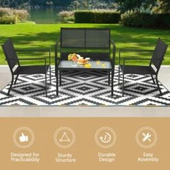Tangkula 4 PCS Patio Furniture Set Outdoor Conversation Set W/Glass Coffee Table Garden Bistro Set Gray 16 Tangkula 4 PCS Patio Furniture Set Outdoor Conversation Set W/Glass Coffee Table Garden Bistro Set Gray -Tangkula GUEST 5118fab2 e188 4088 8787 0d53944255f9