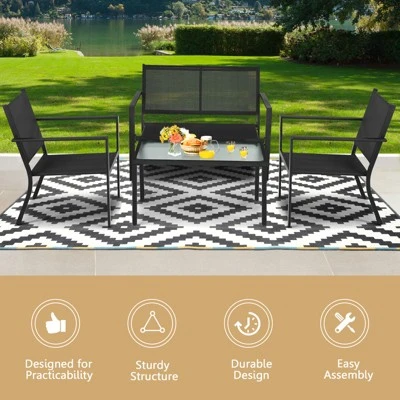 Tangkula 4 PCS Patio Furniture Set Outdoor Conversation Set W/Glass Coffee Table Garden Bistro Set Gray 8 Tangkula 4 PCS Patio Furniture Set Outdoor Conversation Set W/Glass Coffee Table Garden Bistro Set Gray - Image 6