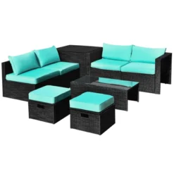 Tangkula 8PCS Patio Conversation Set Sectional Sofa Set, All-Weather PE Rattan, Tempered Glass Table & Washable Cushion Covers -Tangkula GUEST 5297c1b6 d094 466b ab32 ee973f1f853a