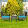 Tangkula 3 Pieces Patio Set Outdoor Wicker Rattan Furniture W/ Cushions Turquoise -Tangkula GUEST 52b708ff 6365 42ca 88c7 d2b017668eec