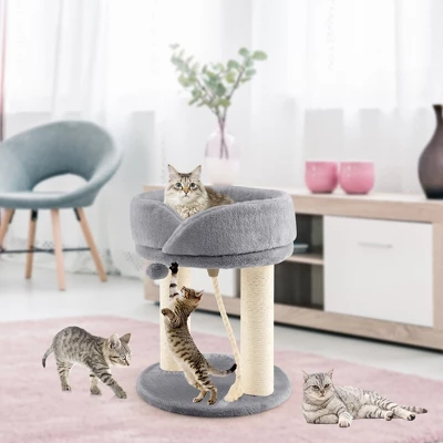 Tangkula Cat Tower Cat Activity Tree W/ Plush Perch & Scratching Posts Grey 3 Tangkula Cat Tower Cat Activity Tree W/ Plush Perch & Scratching Posts Grey