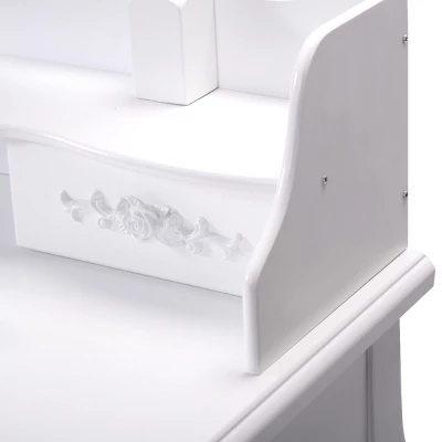 Tangkula Oval Mirror 4 Drawer Vanity Mirror Makeup Table W/ Cushioned Stool White 8 Tangkula Oval Mirror 4 Drawer Vanity Mirror Makeup Table W/ Cushioned Stool White - Image 6