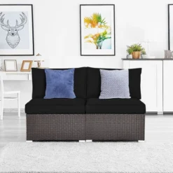Tangkula 2PCS Patio Sectional Armless Sofas Outdoor Rattan Furniture Set W/ Cushions Black 13 Tangkula 2PCS Patio Sectional Armless Sofas Outdoor Rattan Furniture Set W/ Cushions Black -Tangkula GUEST 537b1985 fc49 45f1 9c24 327d0abf67cc