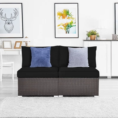 Tangkula 2PCS Patio Sectional Armless Sofas Outdoor Rattan Furniture Set W/ Cushions Black 5 Tangkula 2PCS Patio Sectional Armless Sofas Outdoor Rattan Furniture Set W/ Cushions Black - Image 3
