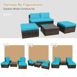 Tangkula 5-Piece Outdoor Rattan Wicker Sofa Set Lounge Chair With Turquoise Cushions -Tangkula GUEST 53b4ccf9 f968 4ff8 a179 1819d73d214a