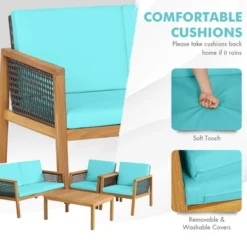 Tangkula 8PCS Patio Acacia Wood Furniture Set PE Rattan Conversation Set W/ Turquoise Cushions 16 Tangkula 8PCS Patio Acacia Wood Furniture Set PE Rattan Conversation Set W/ Turquoise Cushions -Tangkula GUEST 53c9d50d 0050 4c60 a6d6 c524d4b64026