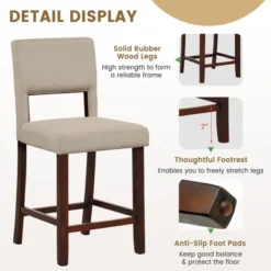 Tangkula 4-Piece Linen Fabric/PVC Leather Counter Height Bar Stool Set W/ Back & Rubber Wood Legs 18 Tangkula 4-Piece Linen Fabric/PVC Leather Counter Height Bar Stool Set W/ Back & Rubber Wood Legs -Tangkula GUEST 552a280a c511 4952 a552 b1cbff2c0209