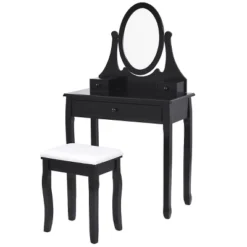 Tangkula Mirrored Dressing Table Wooden Vanity Makeup Unit W/ Cushioned Stool -Tangkula GUEST 5559260f 86d5 4be4 affd a2ab098a1b65