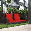 Tangkula Outdoor Wicker Porch Swing Bench 2-Person Patio Rattan Swing Chair W/ Soft Cushions White/Turquoise/Red/Black