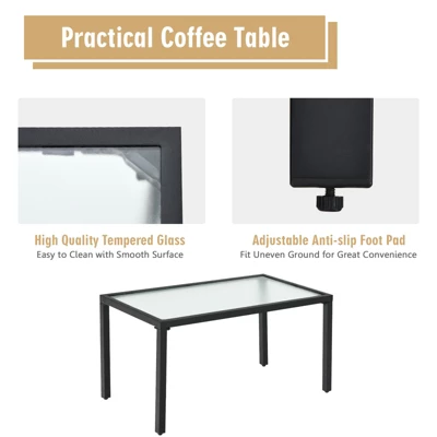 Tangkula 4 PCS Patio Furniture Set Outdoor Conversation Set W/Glass Coffee Table Garden Bistro Set Gray 10 Tangkula 4 PCS Patio Furniture Set Outdoor Conversation Set W/Glass Coffee Table Garden Bistro Set Gray - Image 8