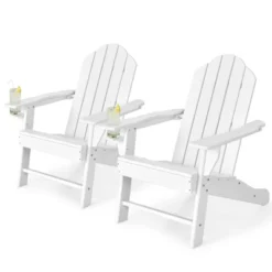 Tangkula 2PCS Adirondack Chair Outdoor With Cup Holde Weather Resistant Lounger Chair For Backyard Garden Patio And Deck Black/Grey/Turquoise/White -Tangkula GUEST 564042d0 f141 4ede a2b1 5cf35348222b