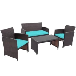 Tangkula 8PCS Outdoor Patio Furniture Sets Weather-Resistant Rattan Sofas W/ Soft Cushion Turquoise -Tangkula GUEST 564e6939 e4db 4ee3 8178 37352f8a9457