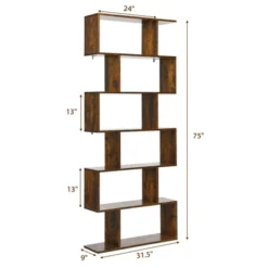 Tangkula 6-Tier S-Shaped Wooden Bookshelf Storage Bookcase Multifunctional Display Stand Shelf -Tangkula GUEST 56e705e3 5bf4 442f a11e 4c05c854a563