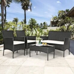 Tangkula Rattan Patio Conversation Set Cushioned Sofa With Coffee Table -Tangkula GUEST 576c9134 f14d 4310 a652 0e55da9e75da